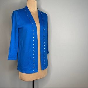 Blue 100% Cotton Silver Studded Open Cardigan Size Packable Travel Natural Small